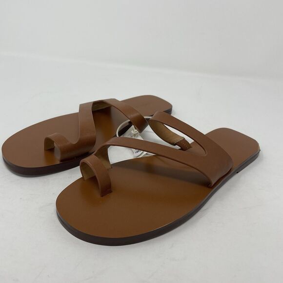 MADEWELL Gabi Leather Sandals Women 8 Asymmetric-Strap NEW Warm Coffee NR005 - Picture 1 of 13